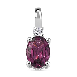 Orissa Rhodolite Garnet and White Zircon 3.15 ctw Earrings, Ring (Size 9) and Pendant in Rhodium Over Sterling Silver