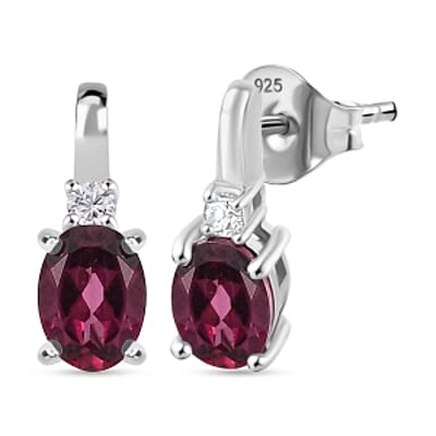 Orissa Rhodolite Garnet and White Zircon 3.15 ctw Earrings, Ring (Size 9) and Pendant in Rhodium Over Sterling Silver