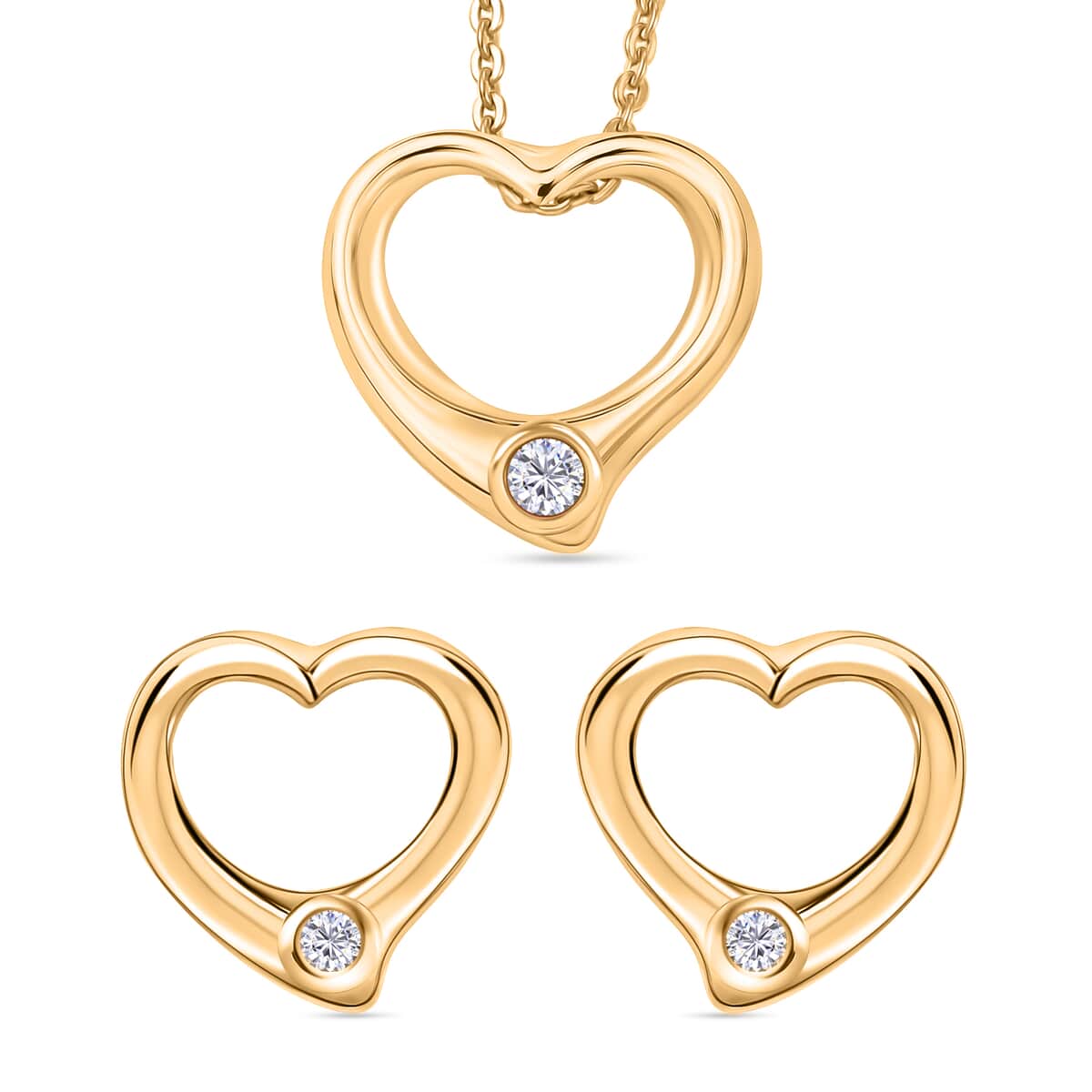 Luxuriant Lab Grown Diamond G SI 0.10 ctw Heart Earrings, Pendant Necklace in 18K Vermeil Yellow Gold Over Sterling Silver 20 Inches image number 0