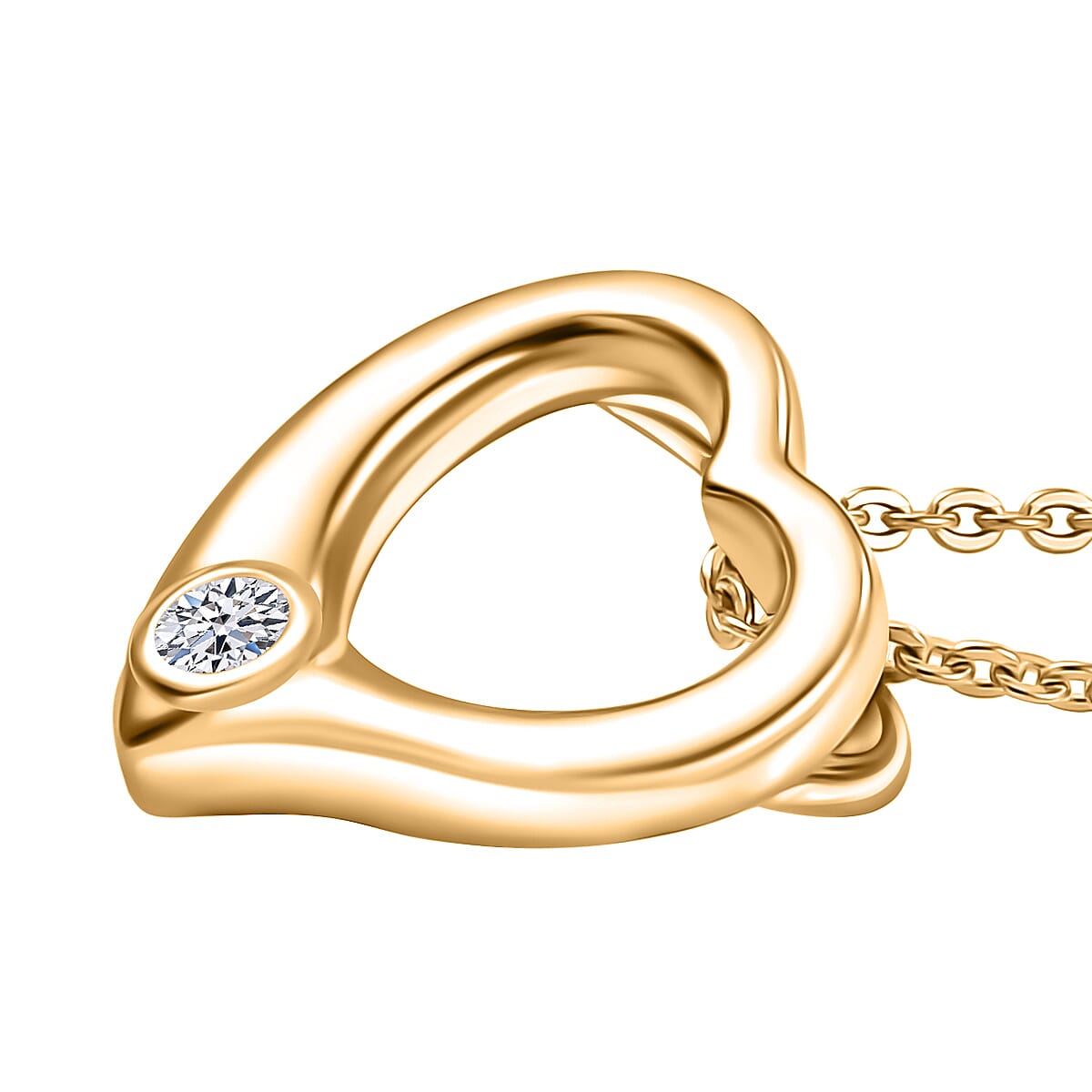 Luxuriant Lab Grown Diamond G SI 0.10 ctw Heart Earrings, Pendant Necklace in 18K Vermeil Yellow Gold Over Sterling Silver 20 Inches