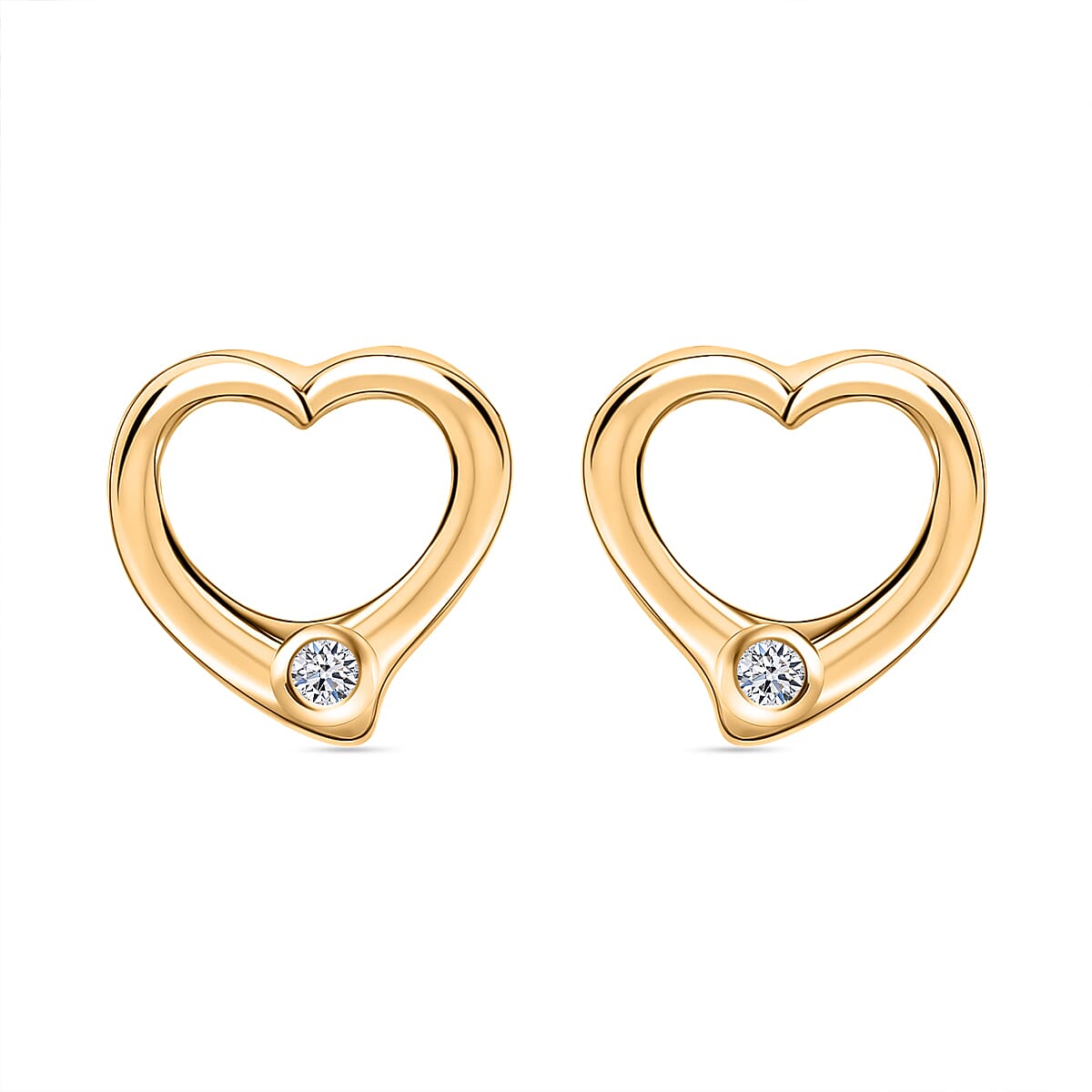 Luxuriant Lab Grown Diamond G SI 0.10 ctw Heart Earrings, Pendant Necklace in 18K Vermeil Yellow Gold Over Sterling Silver 20 Inches