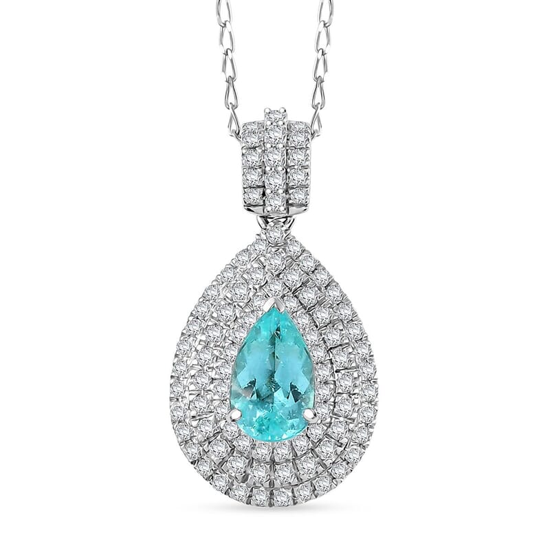 Rhapsody AAAA Paraiba Tourmaline and E-F VS Diamond 2.78 ctw Pendant Necklace in 950 Platinum 9 Grams 20 Inches
