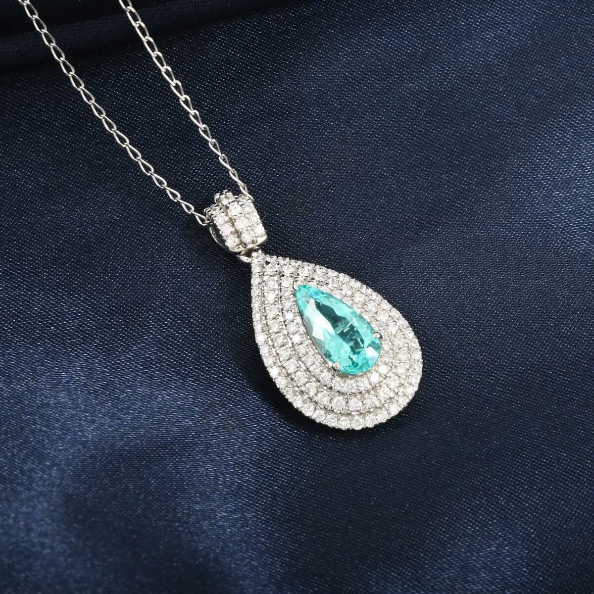 Rhapsody AAAA Paraiba Tourmaline and E-F VS Diamond 2.78 ctw Pendant Necklace in 950 Platinum 9 Grams 20 Inches image number 1