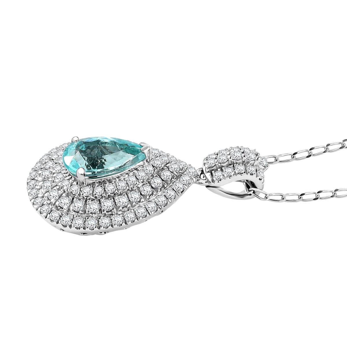 Rhapsody AAAA Paraiba Tourmaline and E-F VS Diamond 2.78 ctw Pendant Necklace in 950 Platinum 9 Grams 20 Inches image number 2