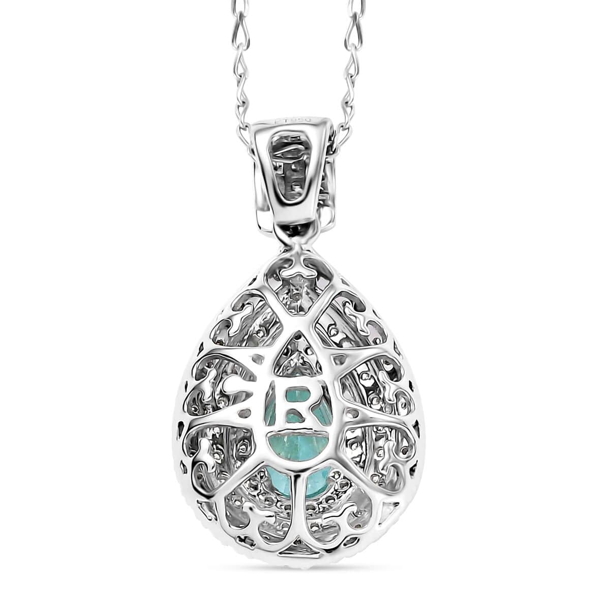 Rhapsody AAAA Paraiba Tourmaline and E-F VS Diamond 2.78 ctw Pendant Necklace in 950 Platinum 9 Grams 20 Inches image number 3