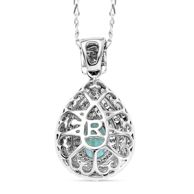 Rhapsody AAAA Paraiba Tourmaline and E-F VS Diamond 2.78 ctw Pendant Necklace in 950 Platinum 9 Grams 20 Inches