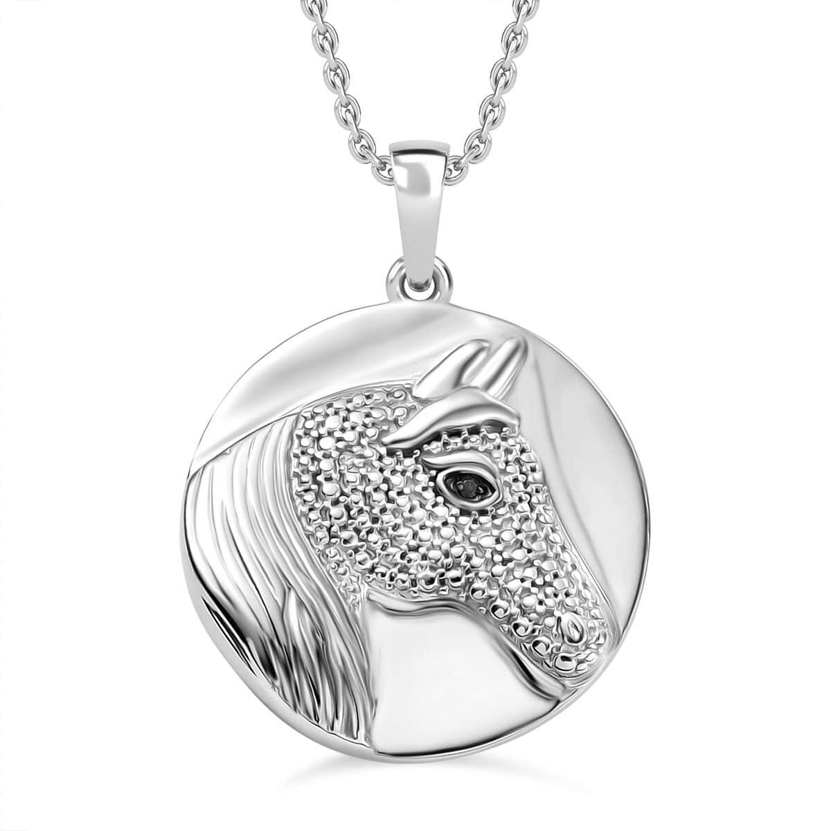 Karis Black and White Diamond Accent Horse Pendant in Platinum Bond with Stainless Steel Necklace 20 Inches image number 0