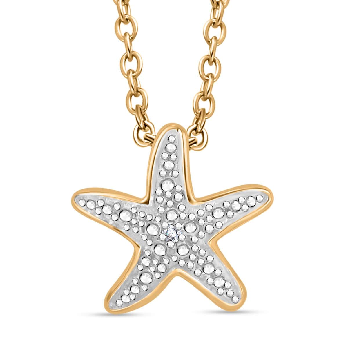 Karis White Diamond Accent Star Pendant in 18K YG Plated and Stainless Steel Necklace 20 Inches image number 0