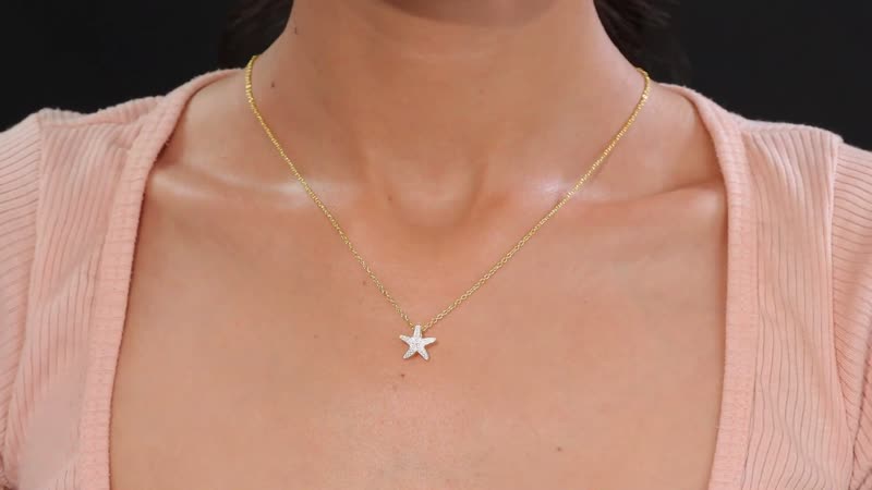 Karis White Diamond Accent Star Pendant in 18K YG Plated and Stainless Steel Necklace 20 Inches