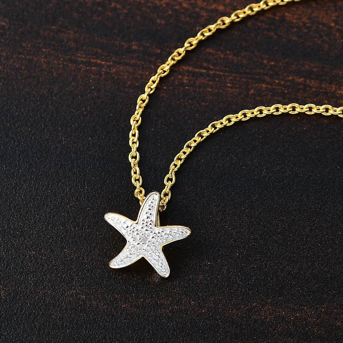 Karis White Diamond Accent Star Pendant in 18K YG Plated and Stainless Steel Necklace 20 Inches image number 1