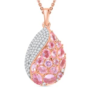 Narsipatnam Pink Spinel and Moissanite 2.90 ctw Radiant Dewdrop Pendant Necklace 20 Inches in 18K Vermeil Rose Gold Over Sterling Silver