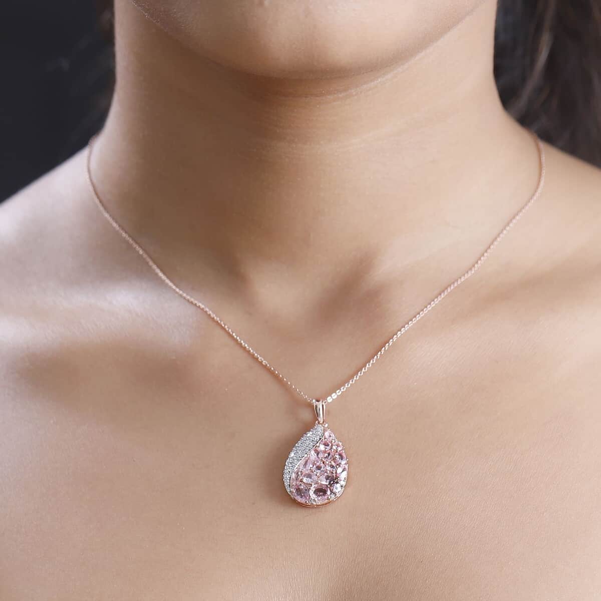 Narsipatnam Pink Spinel and Moissanite 2.90 ctw Radiant Dewdrop Pendant Necklace 20 Inches in 18K Vermeil Rose Gold Over Sterling Silver image number 2