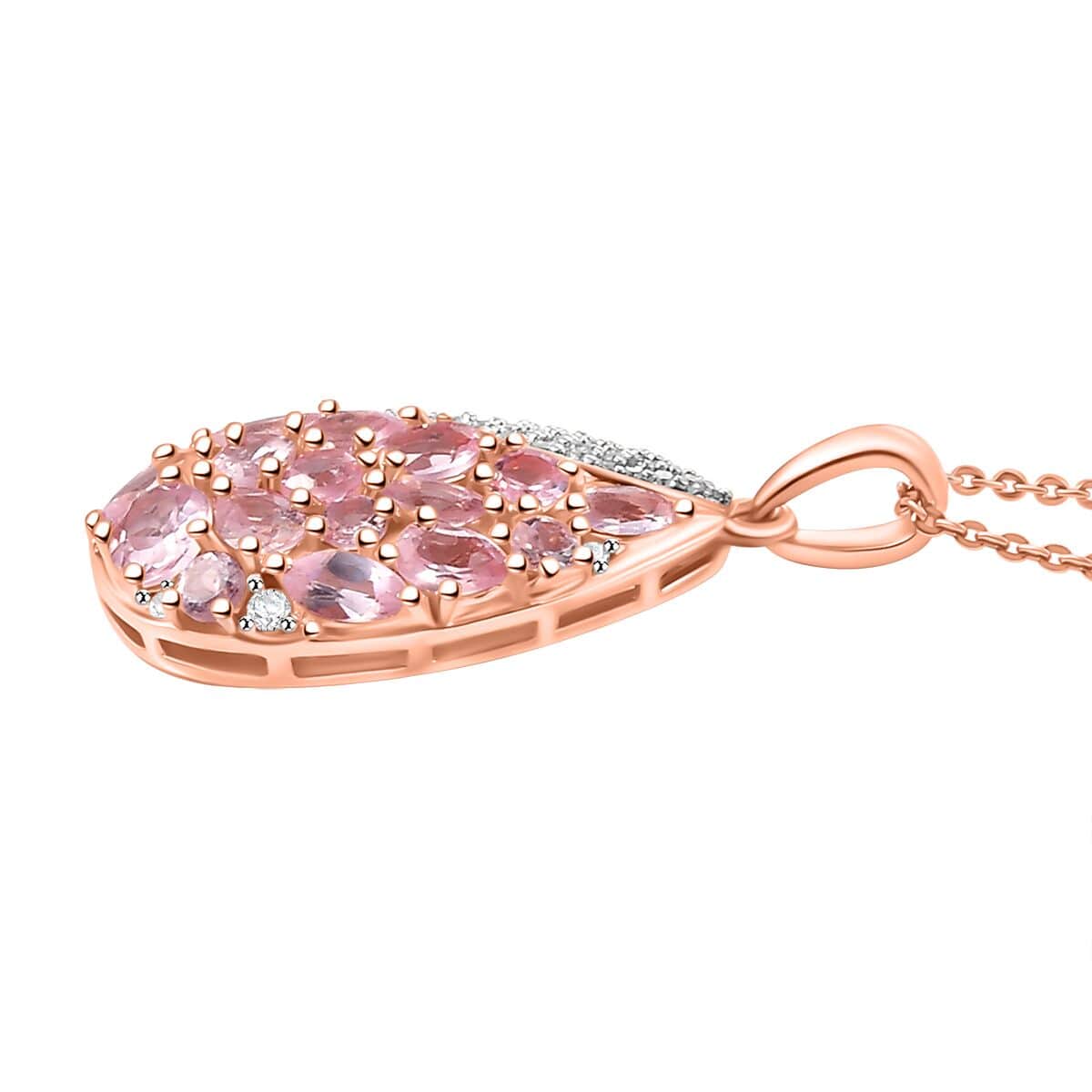 Narsipatnam Pink Spinel and Moissanite 2.90 ctw Radiant Dewdrop Pendant Necklace 20 Inches in 18K Vermeil Rose Gold Over Sterling Silver image number 3