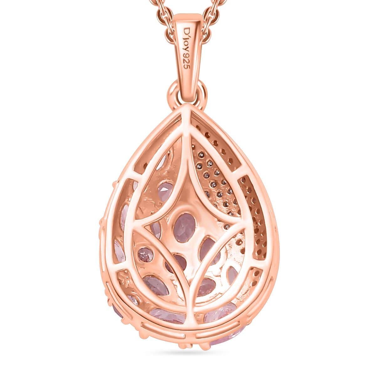 Narsipatnam Pink Spinel and Moissanite 2.90 ctw Radiant Dewdrop Pendant Necklace 20 Inches in 18K Vermeil Rose Gold Over Sterling Silver image number 4