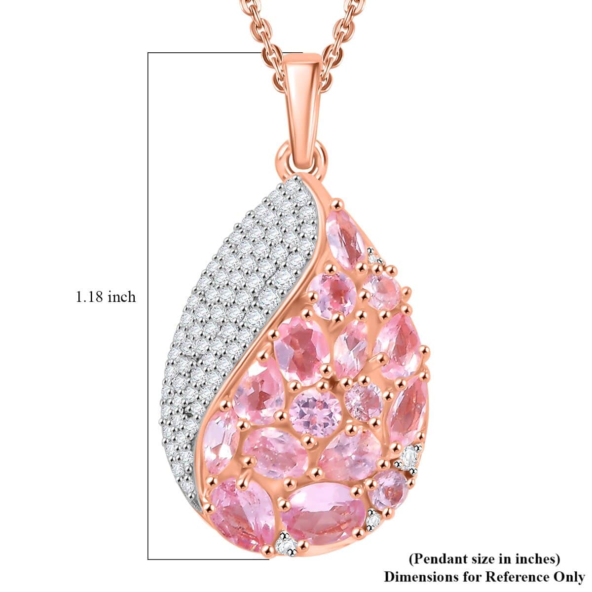 Narsipatnam Pink Spinel and Moissanite 2.90 ctw Radiant Dewdrop Pendant Necklace 20 Inches in 18K Vermeil Rose Gold Over Sterling Silver image number 6