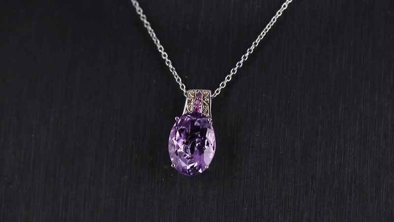 Karis Rose De France Amethyst, Orissa Rhodolite Garnet Ring (Size 6.0) and Pendant in Dualtone with Stainless Steel Necklace (20 Inches) 24.00 ctw