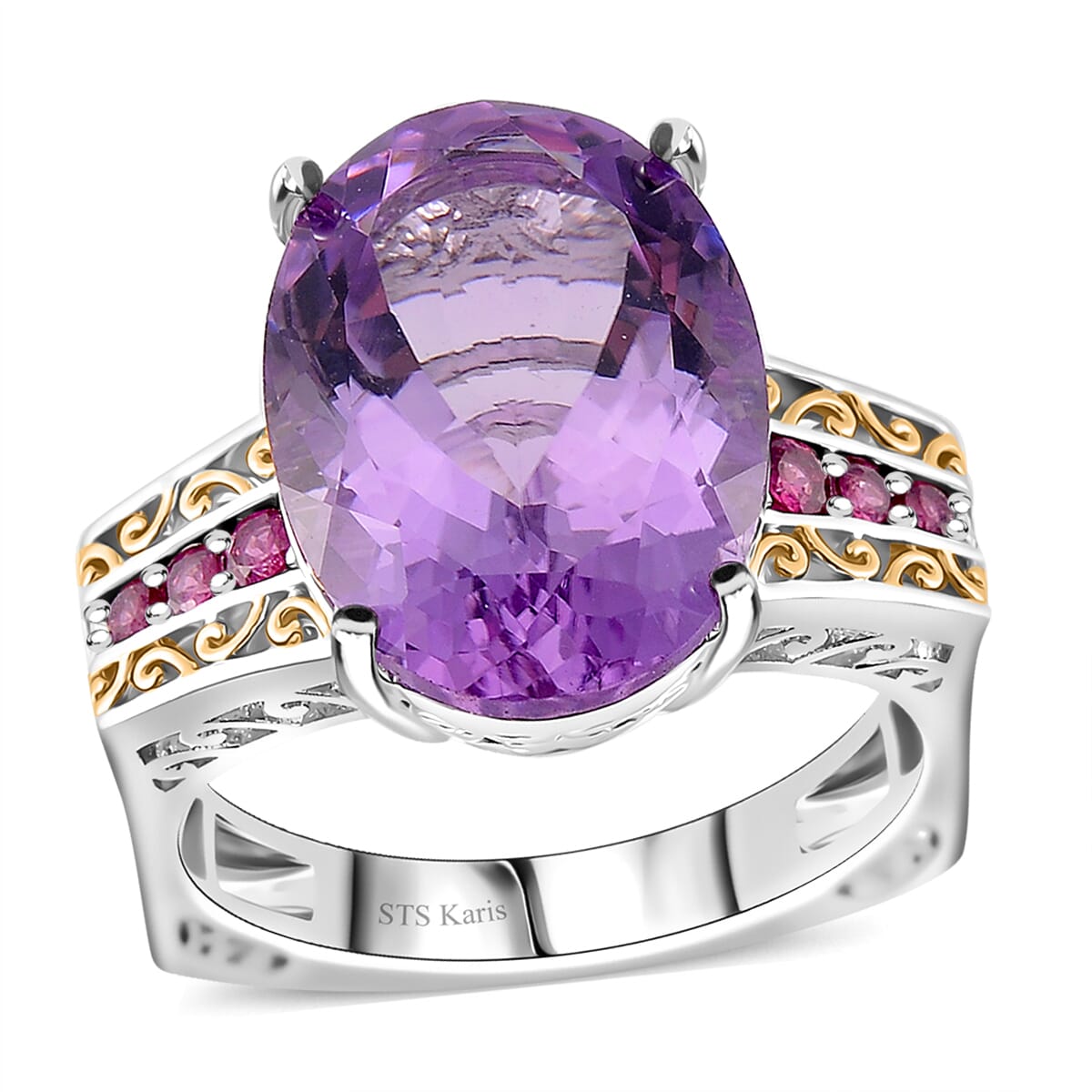 Karis Rose De France Amethyst and Orissa Rhodolite Garnet 24.00 ctw Ring (Size 7.0) and Pendant in Dualtone with Stainless Steel Necklace 20 Inchesa image number 2