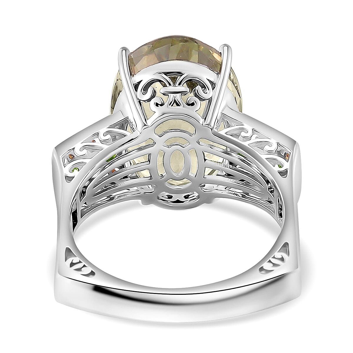 Karis Montezuma Prasiolite and Chrome Diopside 23.25 ctw Ring (Size 10.0) and Pendant in Dualtone with Stainless Steel Necklace 20 Inches image number 3