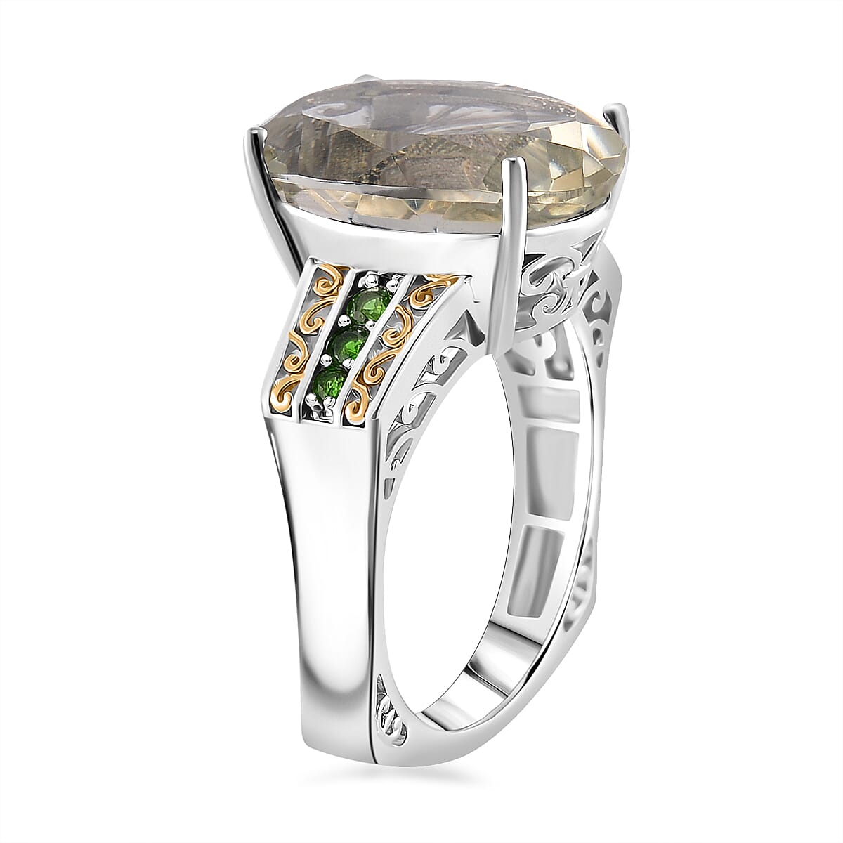 Karis Montezuma Prasiolite and Chrome Diopside 23.25 ctw Ring (Size 10.0) and Pendant in Dualtone with Stainless Steel Necklace 20 Inches image number 4