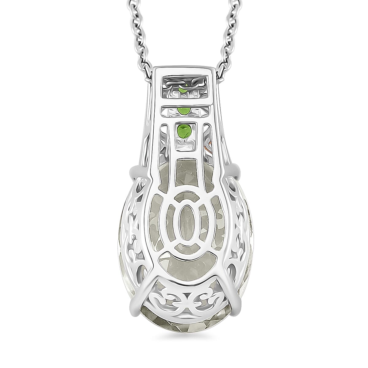Karis Montezuma Prasiolite and Chrome Diopside 23.25 ctw Ring (Size 10.0) and Pendant in Dualtone with Stainless Steel Necklace 20 Inches image number 6