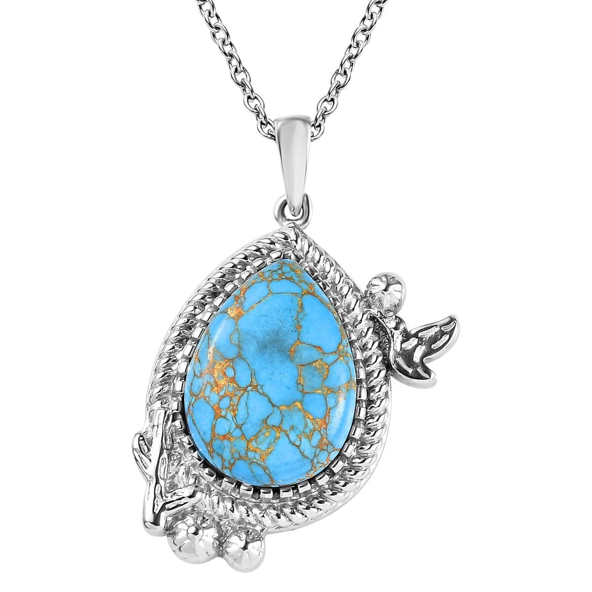 Mojave Blue Turquoise 9.20 ctw Pendant Necklace 20 Inches in Stainless Steel image number 0