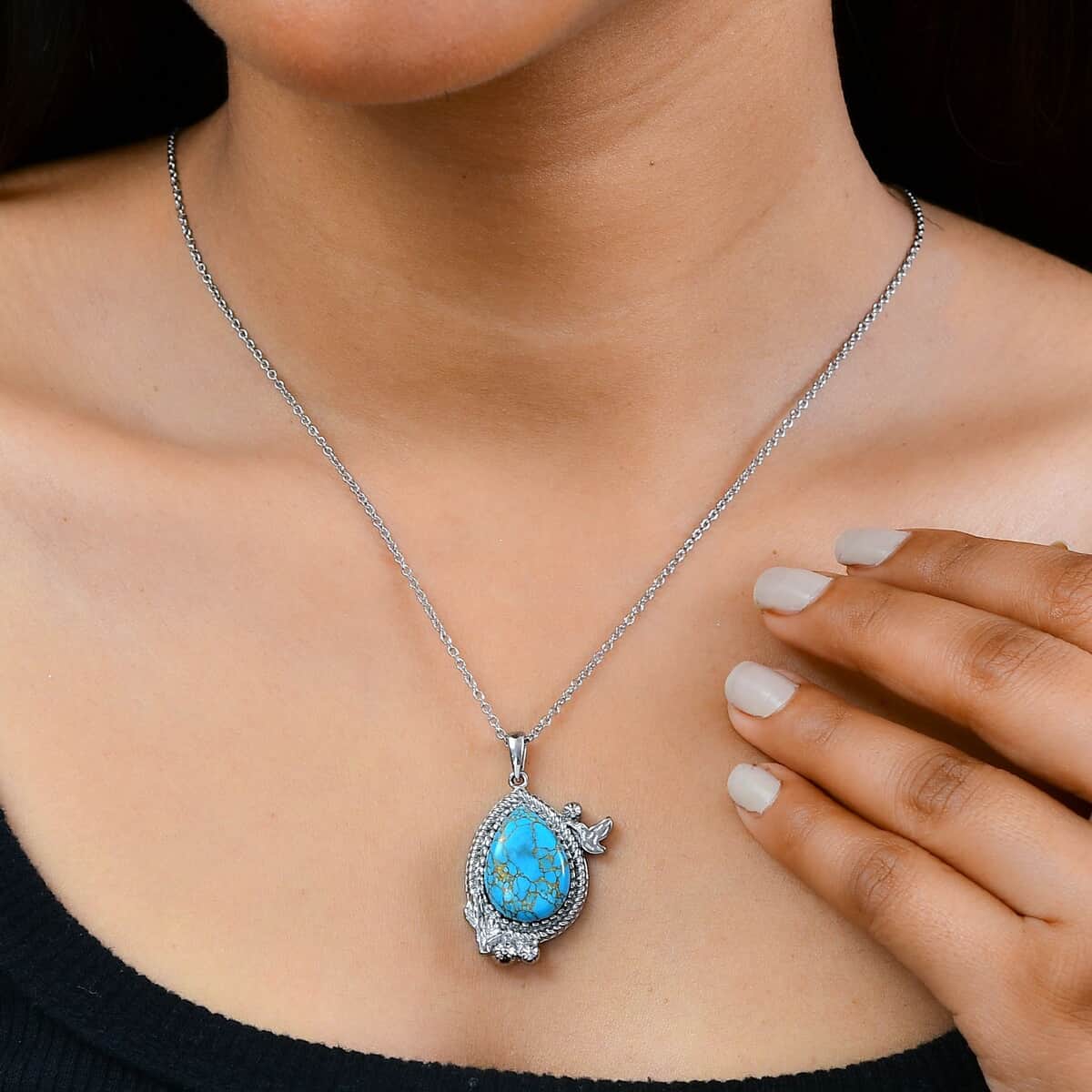 Mojave Blue Turquoise 9.20 ctw Pendant Necklace 20 Inches in Stainless Steel image number 2