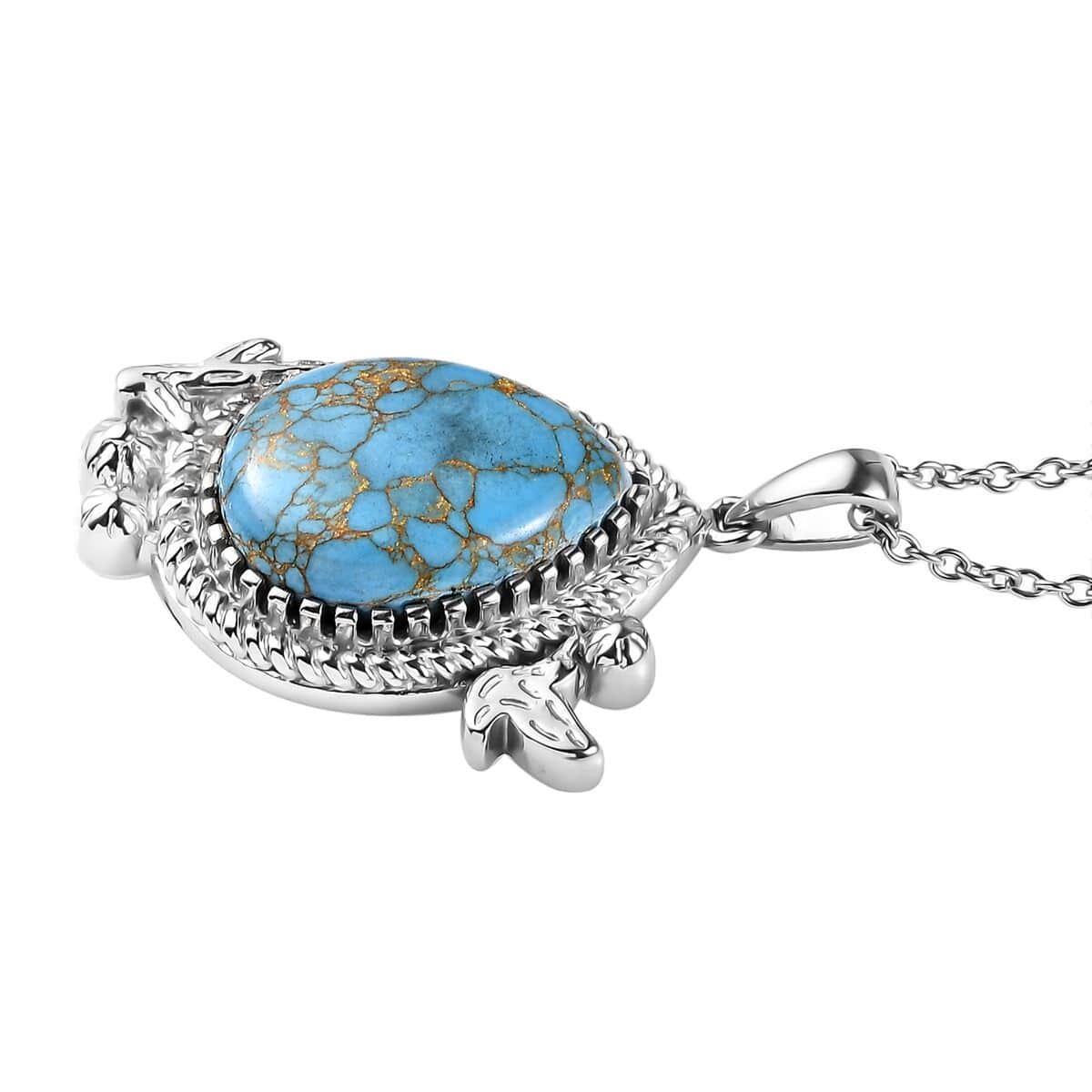 Mojave Blue Turquoise 9.20 ctw Pendant Necklace 20 Inches in Stainless Steel image number 3