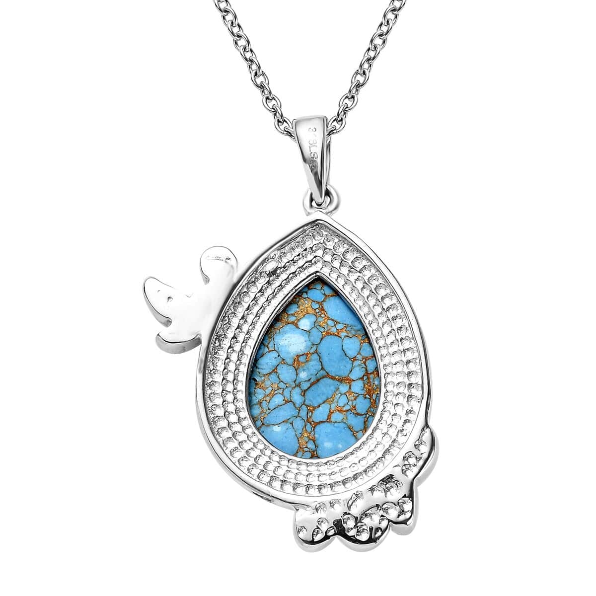 Mojave Blue Turquoise 9.20 ctw Pendant Necklace 20 Inches in Stainless Steel image number 4