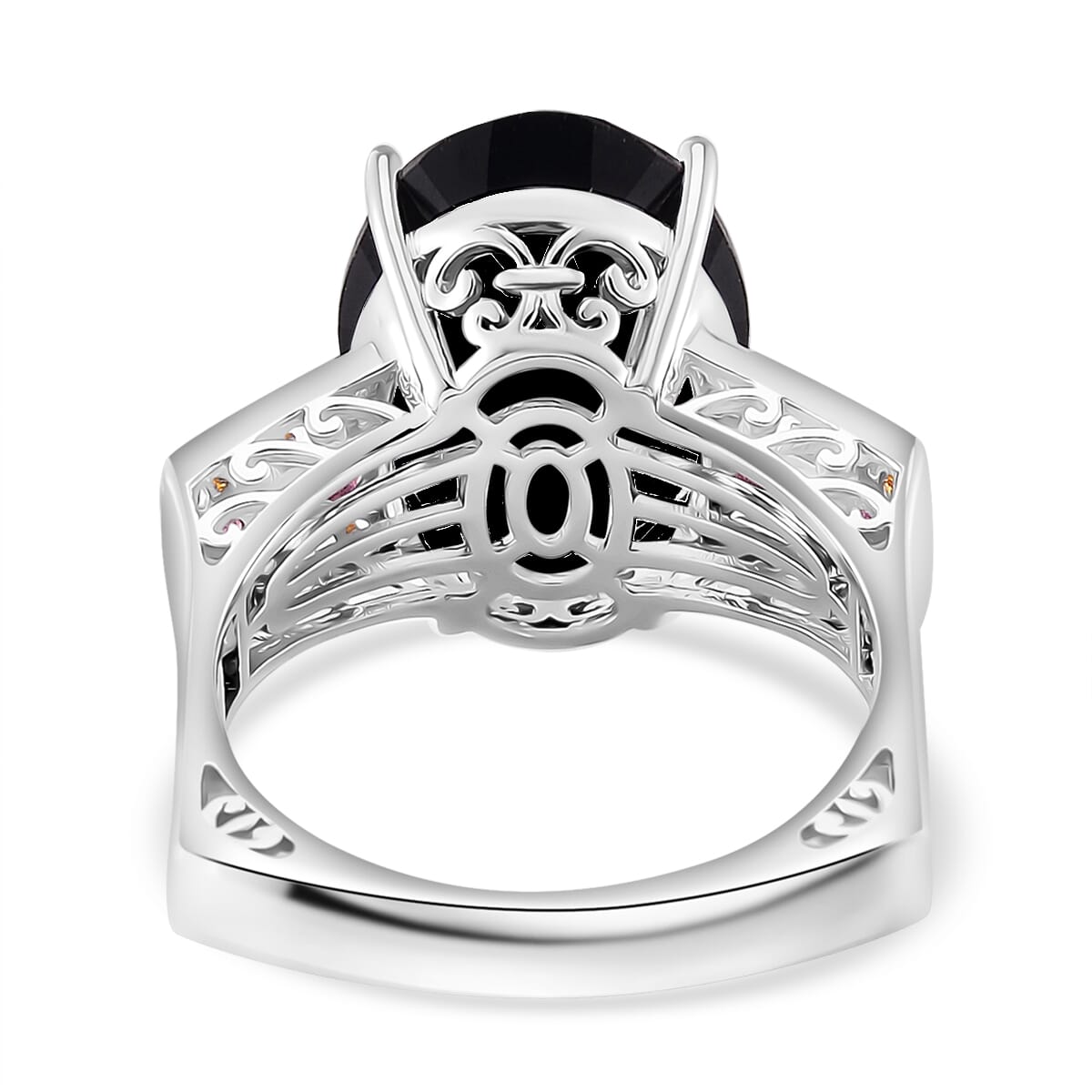 Karis Thai Black Spinel 26.25 ctw Ring (Size 8.0) and Pendant in Dualtone with Stainless Steel Necklace 20 Inches image number 4