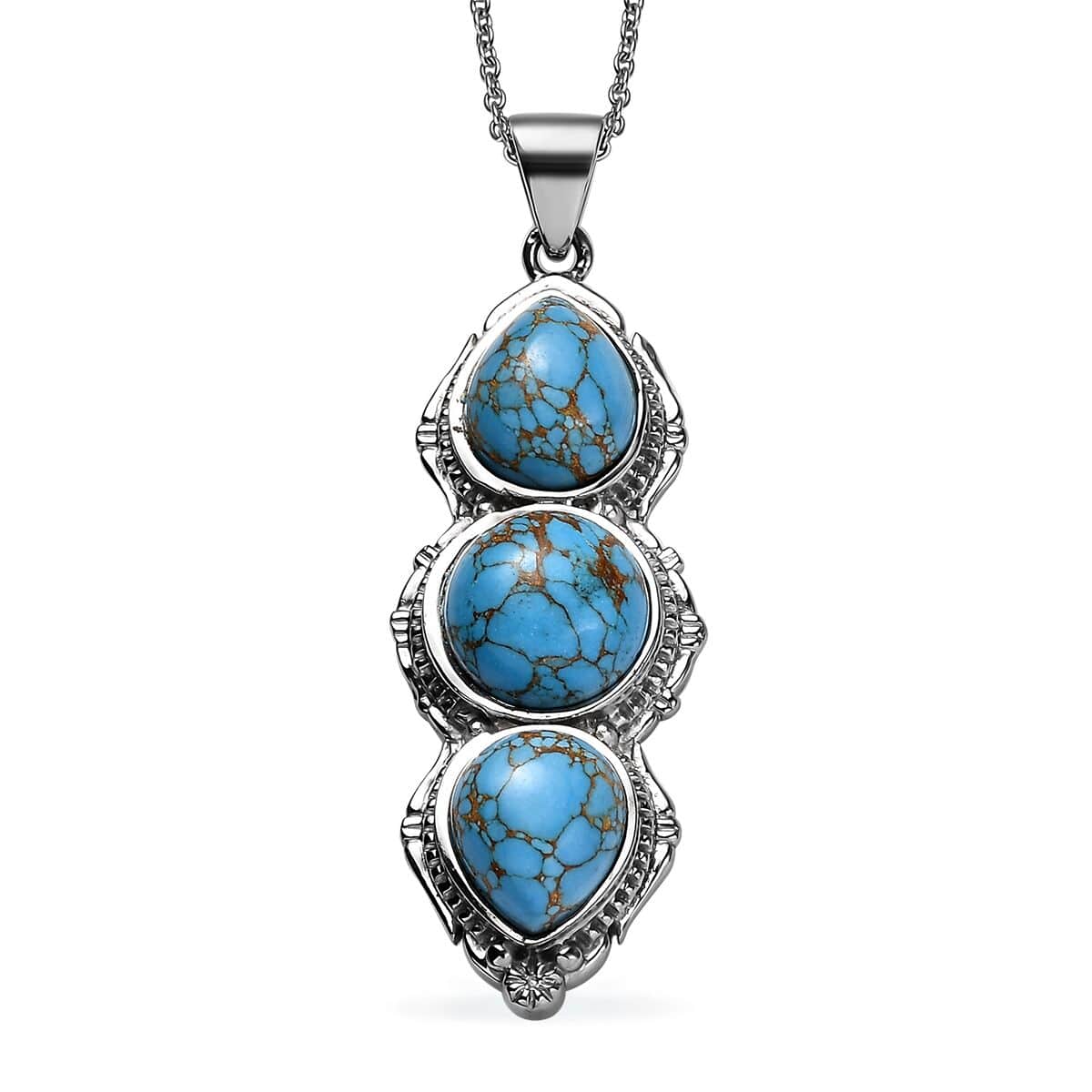 Mojave Blue Turquoise 13.90 ctw Pendant Necklace in Stainless Steel 20 Inches image number 0