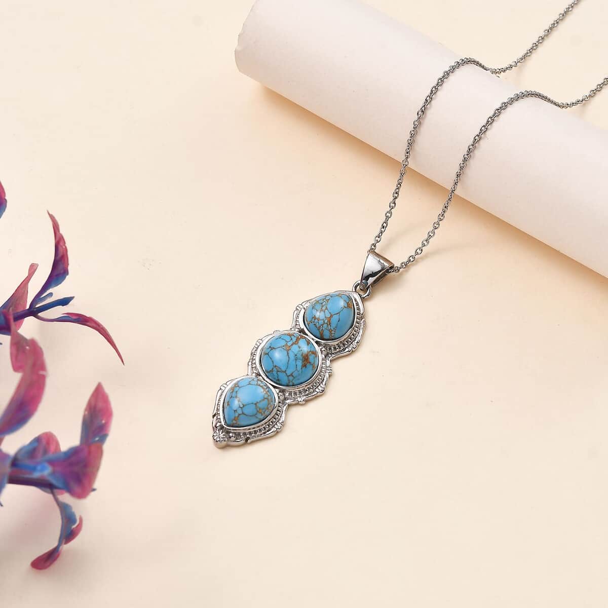 Mojave Blue Turquoise 13.90 ctw Pendant Necklace in Stainless Steel 20 Inches image number 1