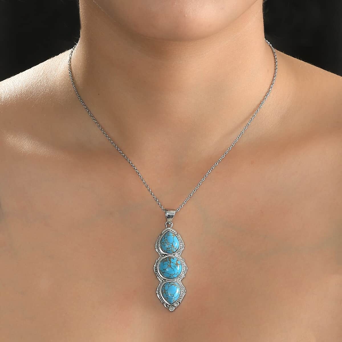 Mojave Blue Turquoise 13.90 ctw Pendant Necklace in Stainless Steel 20 Inches image number 2