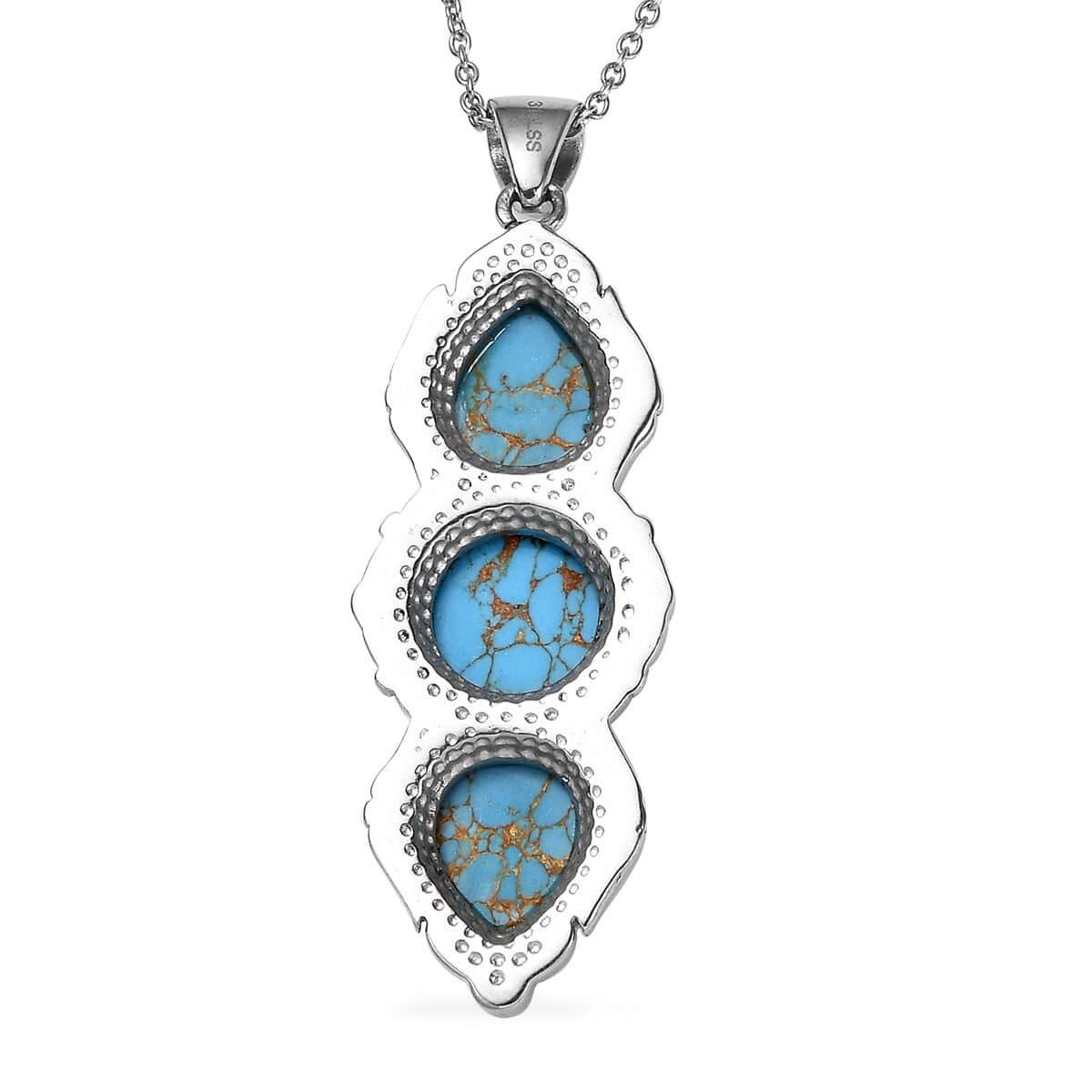 Mojave Blue Turquoise 13.90 ctw Pendant Necklace in Stainless Steel 20 Inches image number 4