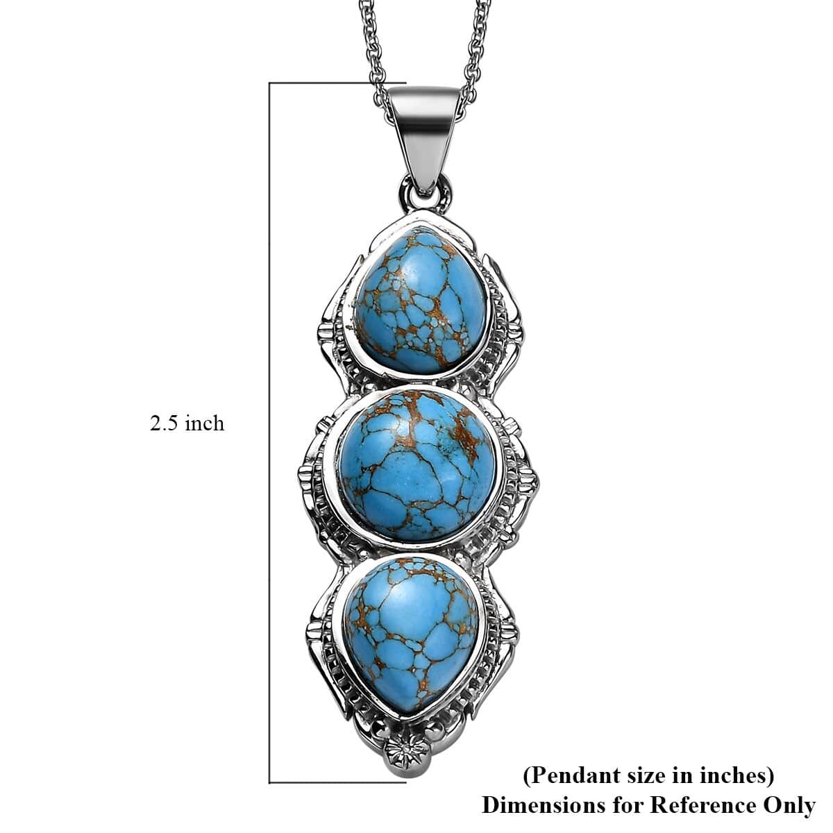 Mojave Blue Turquoise 13.90 ctw Pendant Necklace in Stainless Steel 20 Inches image number 6