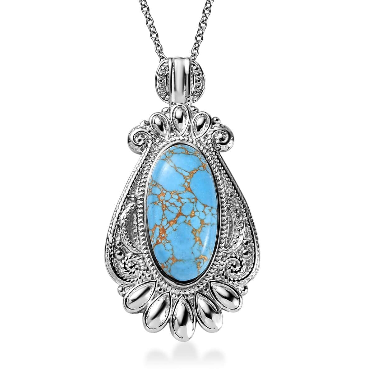 Mojave Blue Turquoise 22.00 ctw Pendant Necklace in Stainless Steel 20 Inches image number 0