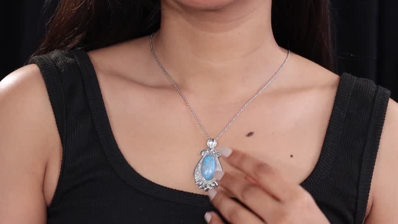 Mojave Blue Turquoise 22.00 ctw Pendant Necklace in Stainless Steel 20 Inches