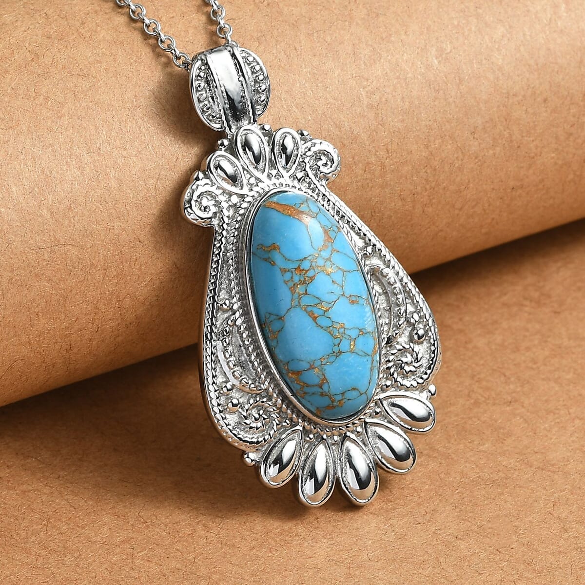 Mojave Blue Turquoise 22.00 ctw Pendant Necklace in Stainless Steel 20 Inches image number 1
