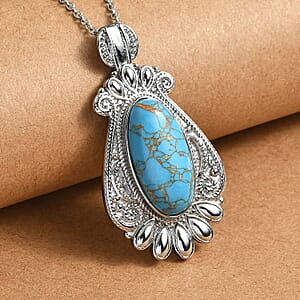 Mojave Blue Turquoise 22.00 ctw Pendant Necklace in Stainless Steel 20 Inches