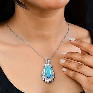 Mojave Blue Turquoise 22.00 ctw Pendant Necklace in Stainless Steel 20 Inches