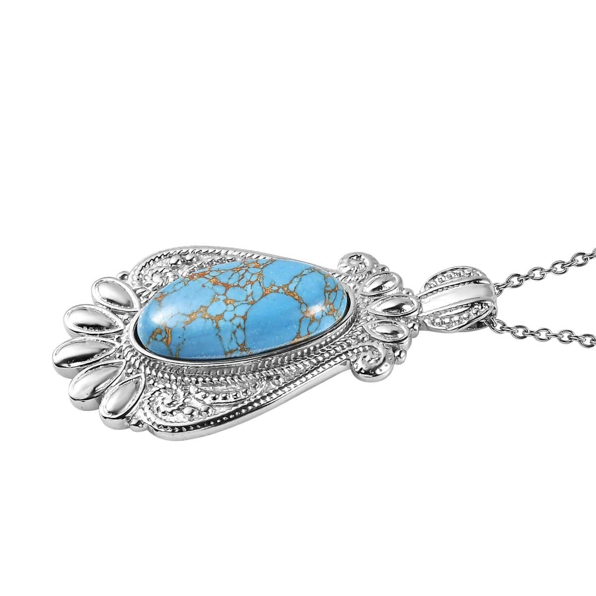 Mojave Blue Turquoise 22.00 ctw Pendant Necklace in Stainless Steel 20 Inches image number 2