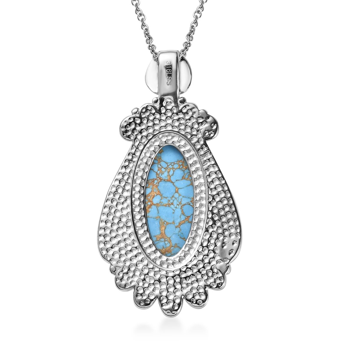 Mojave Blue Turquoise 22.00 ctw Pendant Necklace in Stainless Steel 20 Inches