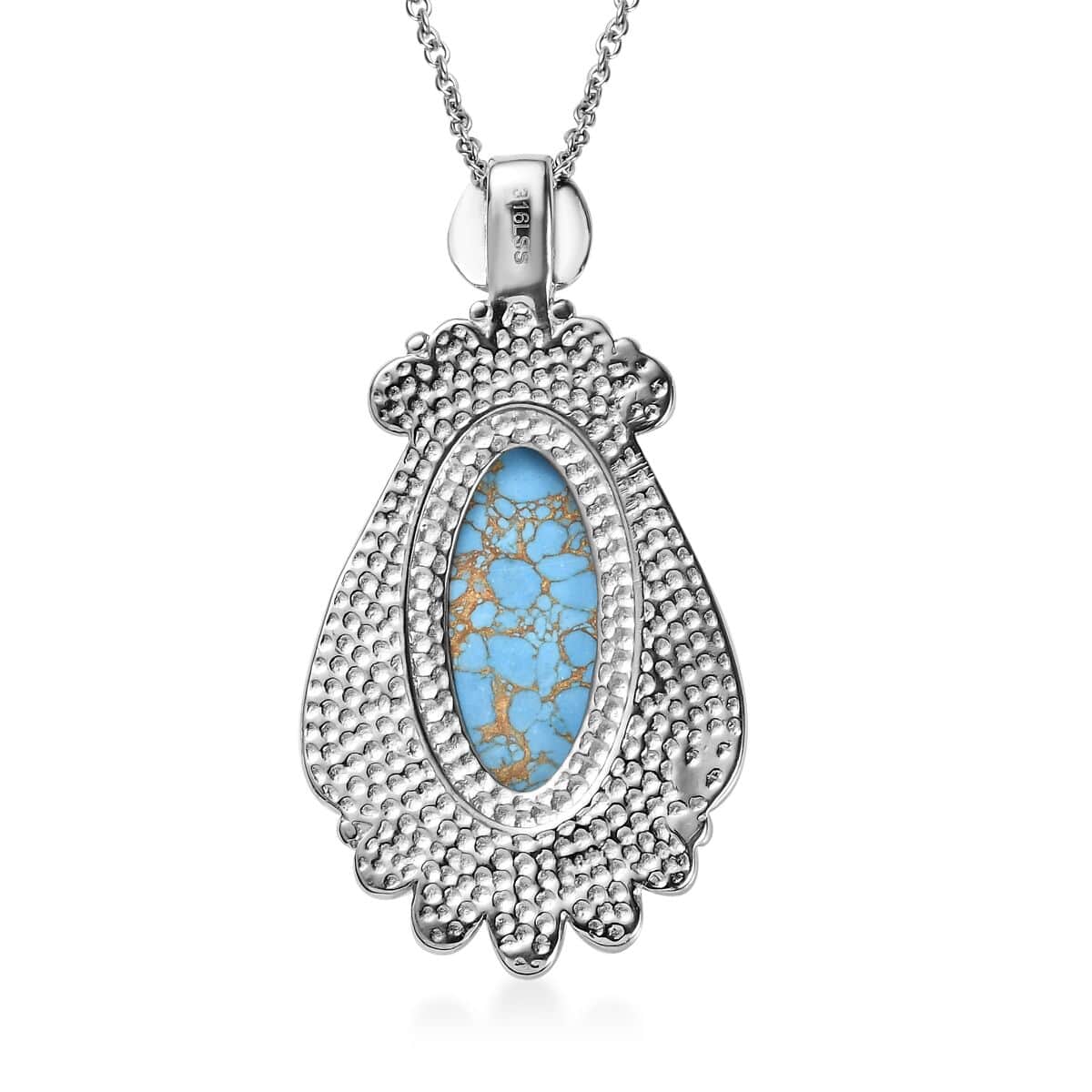 Mojave Blue Turquoise 22.00 ctw Pendant Necklace in Stainless Steel 20 Inches image number 3