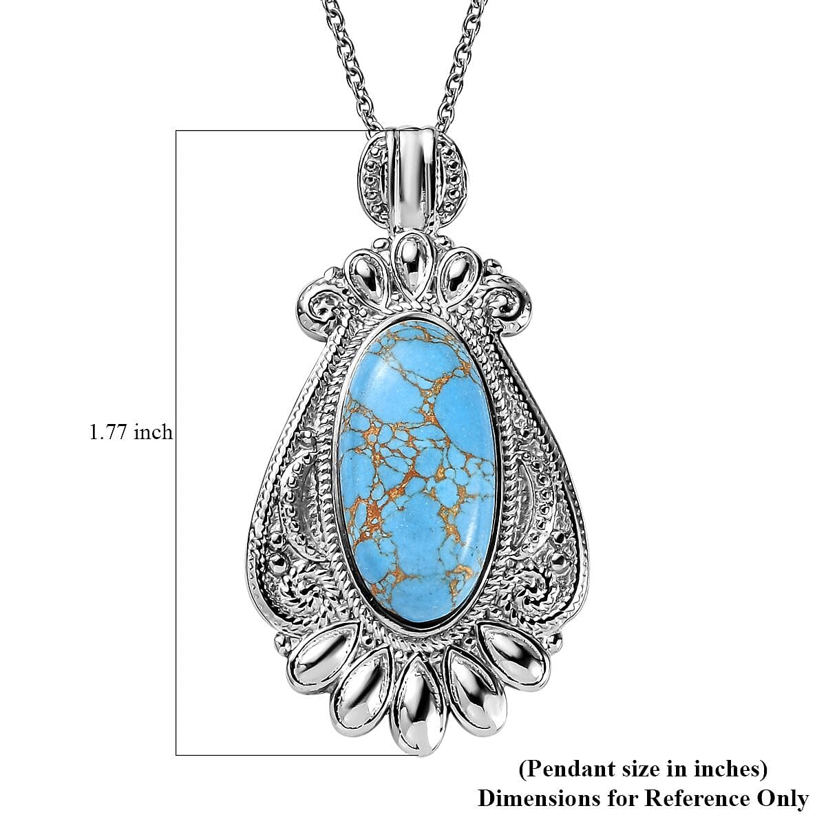 Mojave Blue Turquoise 22.00 ctw Pendant Necklace in Stainless Steel 20 Inches