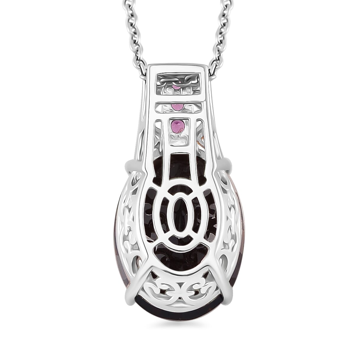Karis Brazilian Smoky Quartz and Orissa Rhodolite Garnet 22.00 ctw Ring (Size 7.0) and Pendant in Dualtone with Stainless Steel Necklace 20 Inches image number 7