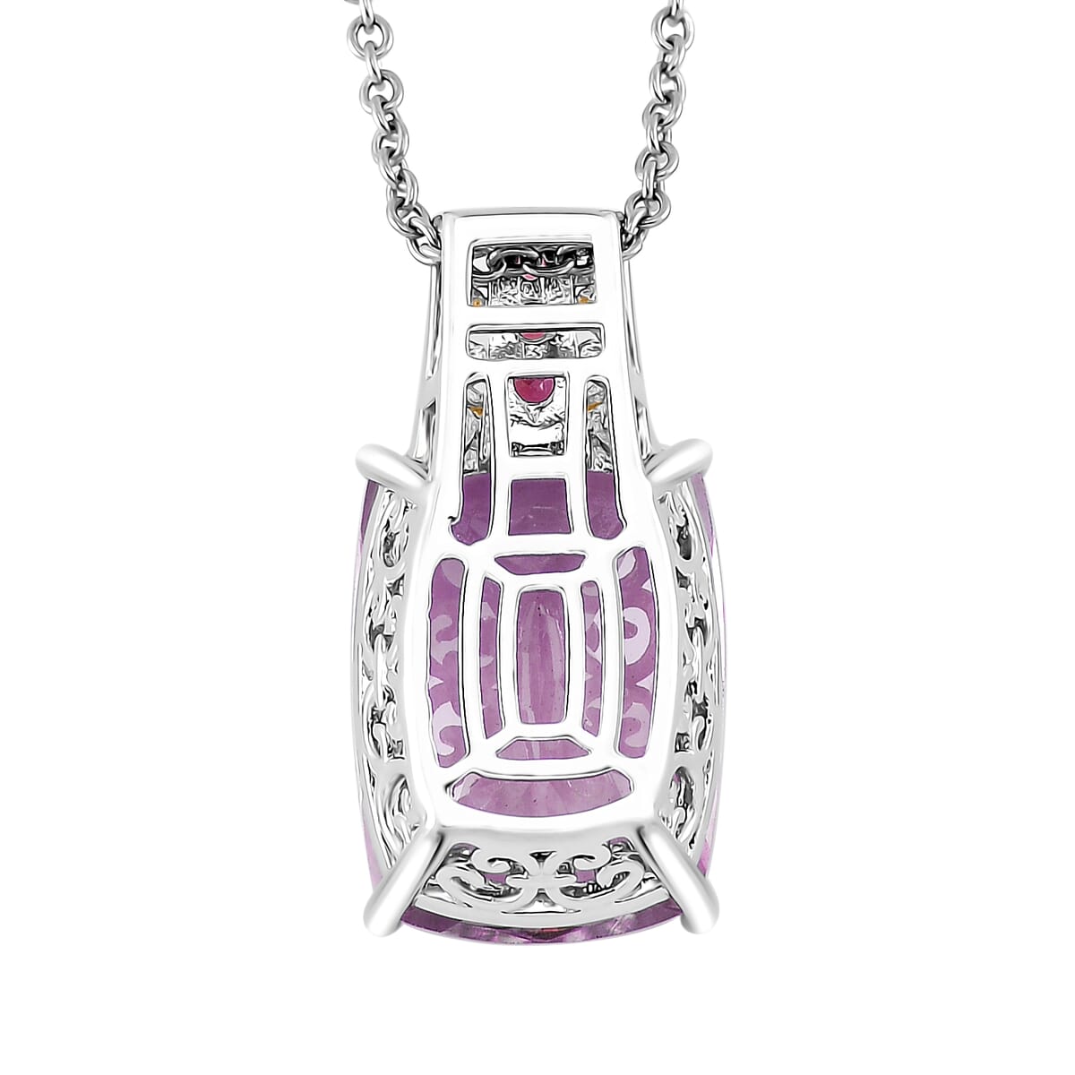 Karis Rose De France Amethyst and Orissa Rhodolite Garnet 27.40 ctw Ring (Size 7.0) and Pendant in Dualtone with Stainless Steel Necklace 20 Inches image number 7