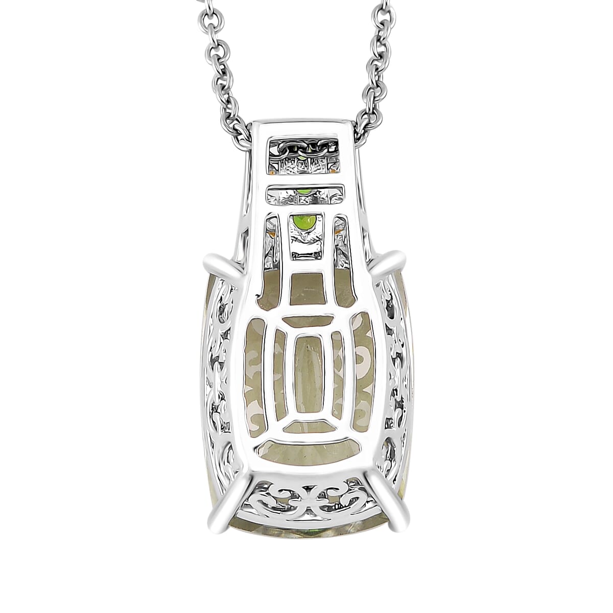 Karis Montezuma Prasiolite and Chrome Diopside 26.85 ctw Ring (Size 10.0) and Pendant in Dualtone with Stainless Steel Necklace 20 Inches image number 7