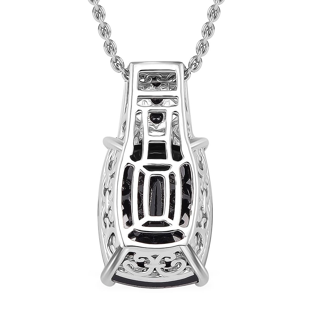 Karis Thai Black Spinel 32.30 ctw Ring (Size 6.0) and Pendant in Dualtone with Stainless Steel Necklace 20 Inches image number 7