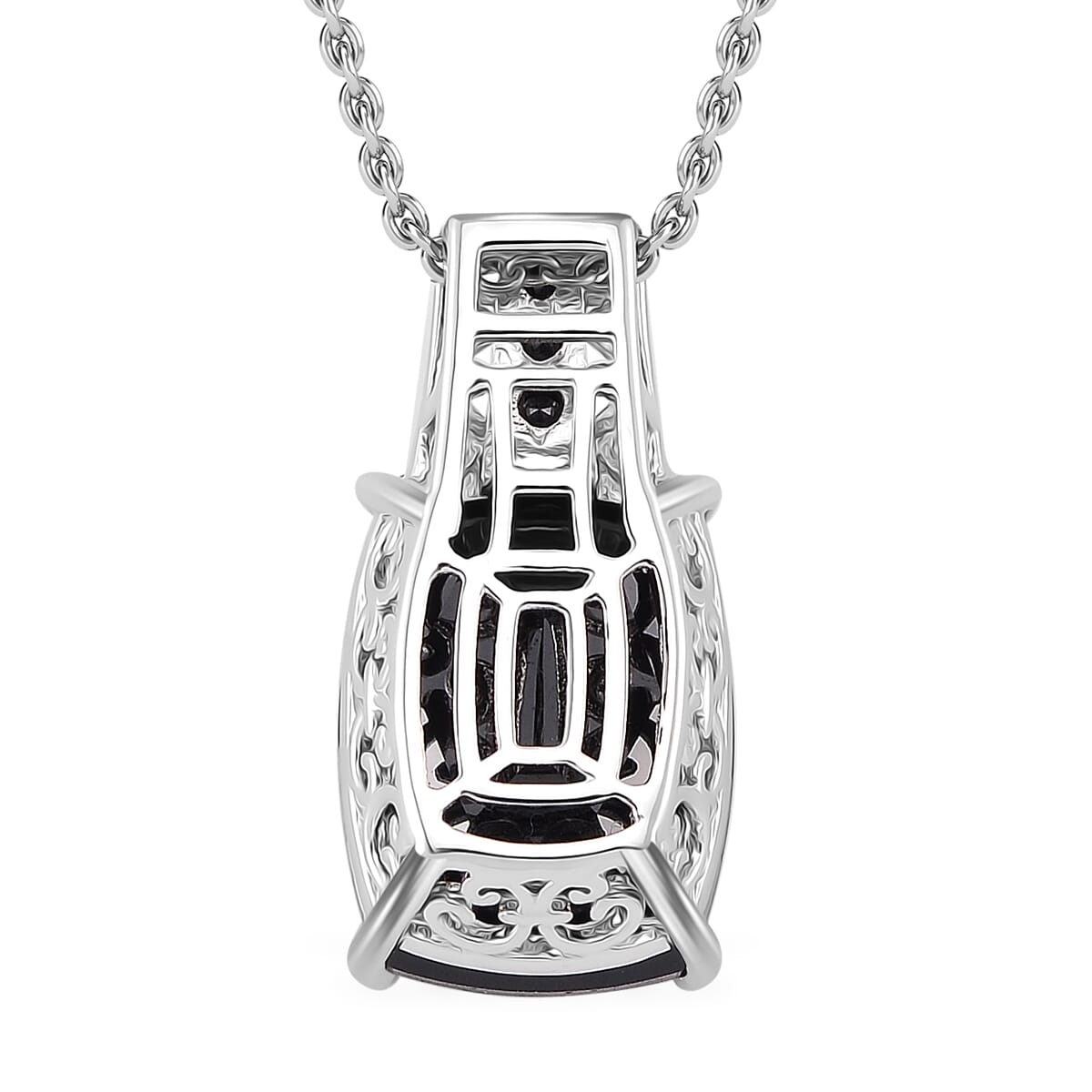 Karis Thai Black Spinel 32.30 ctw Ring (Size 7.0) and Pendant in Dualtone with Stainless Steel Necklace 20 Inches image number 7