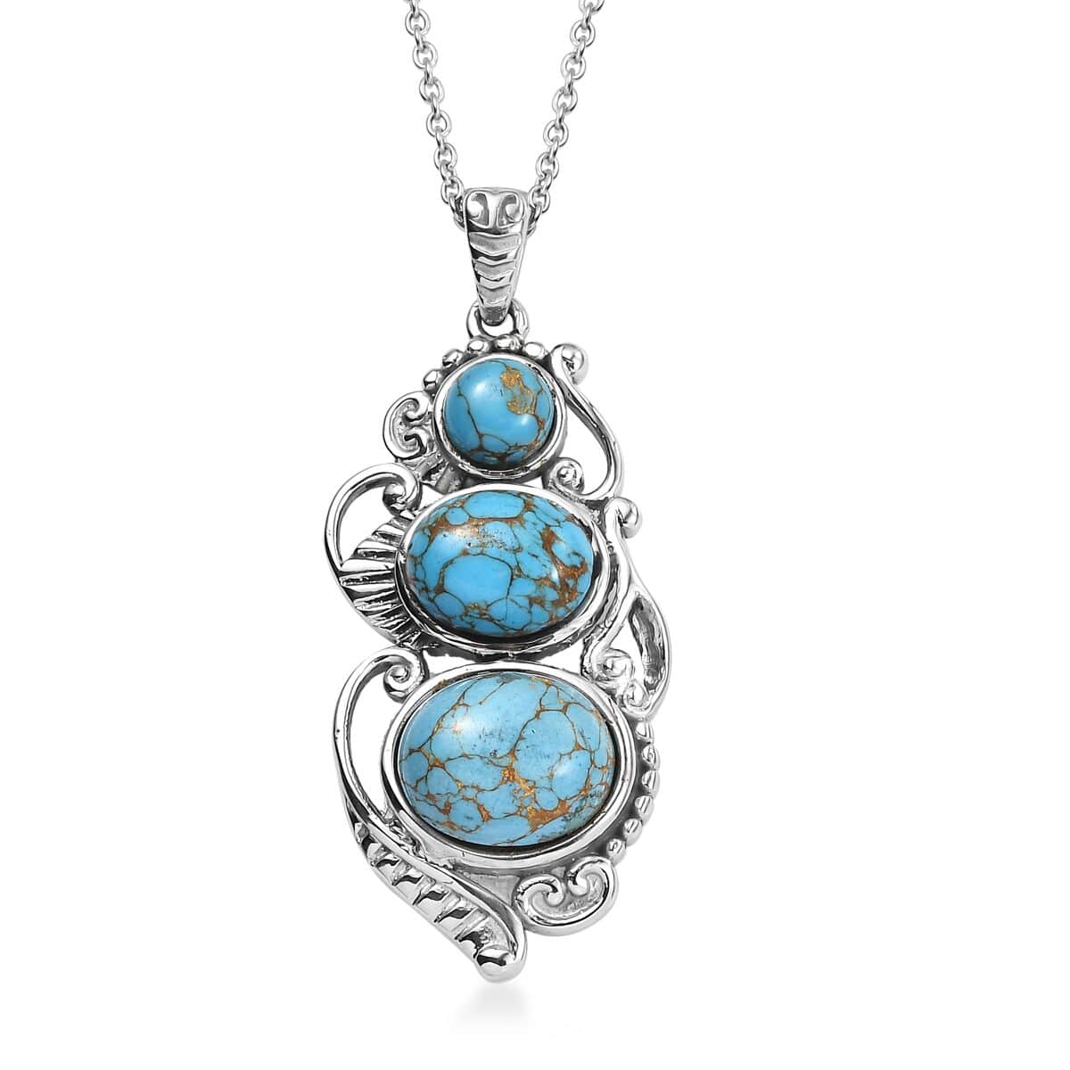 Mojave Blue Turquoise 8.10 ctw Pendant Necklace in Stainless Steel 20 Inches image number 0