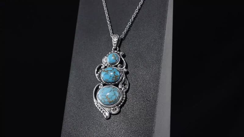 Mojave Blue Turquoise Pendant Necklace (20 Inches) in Stainless Steel 8.10 ctw